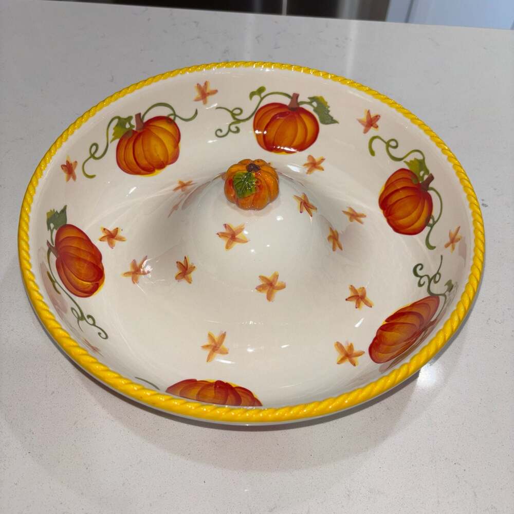 Temp-tations Old World Pumpkin Patch Serving Bowl with Raised Center Seasonal